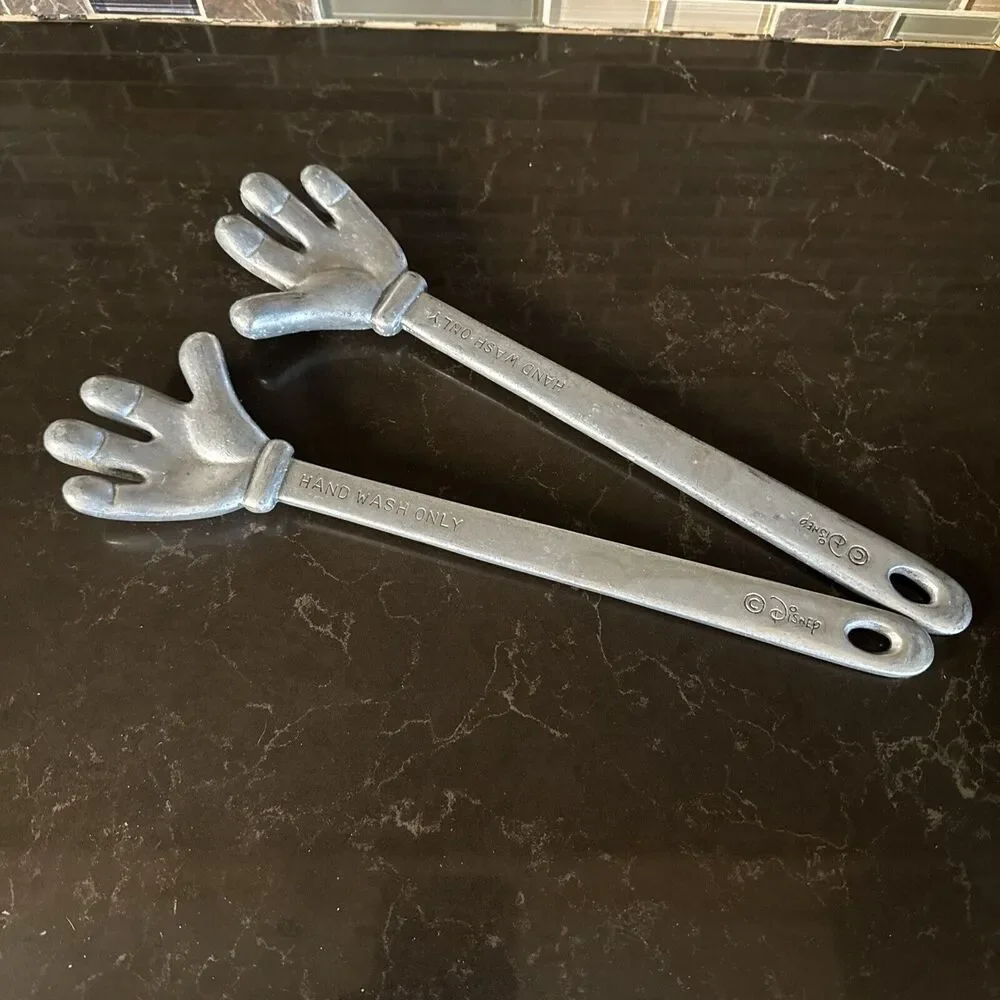 Vintage Disney Mickey Mouse Hands Cast Aluminum Salad Tongs‎ Mixer Spoons Metal
